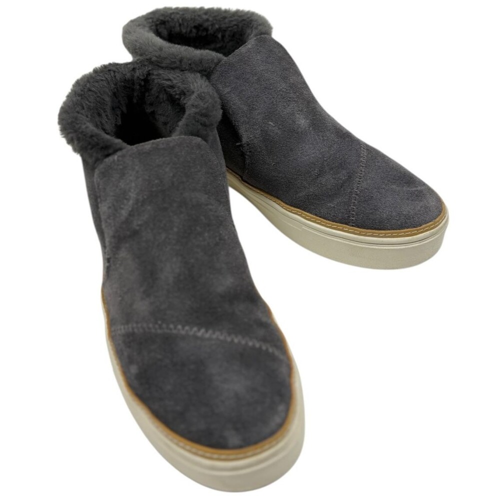 TOMS Paxton Suede Shearling Lined Slip-On Booties Gray Cozy 8W